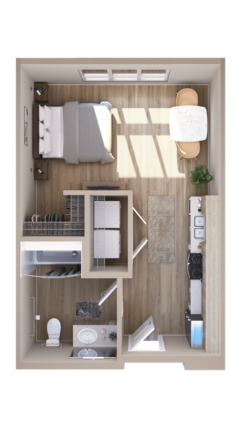 Floor plan for studio, 1 bath, 424 sqft